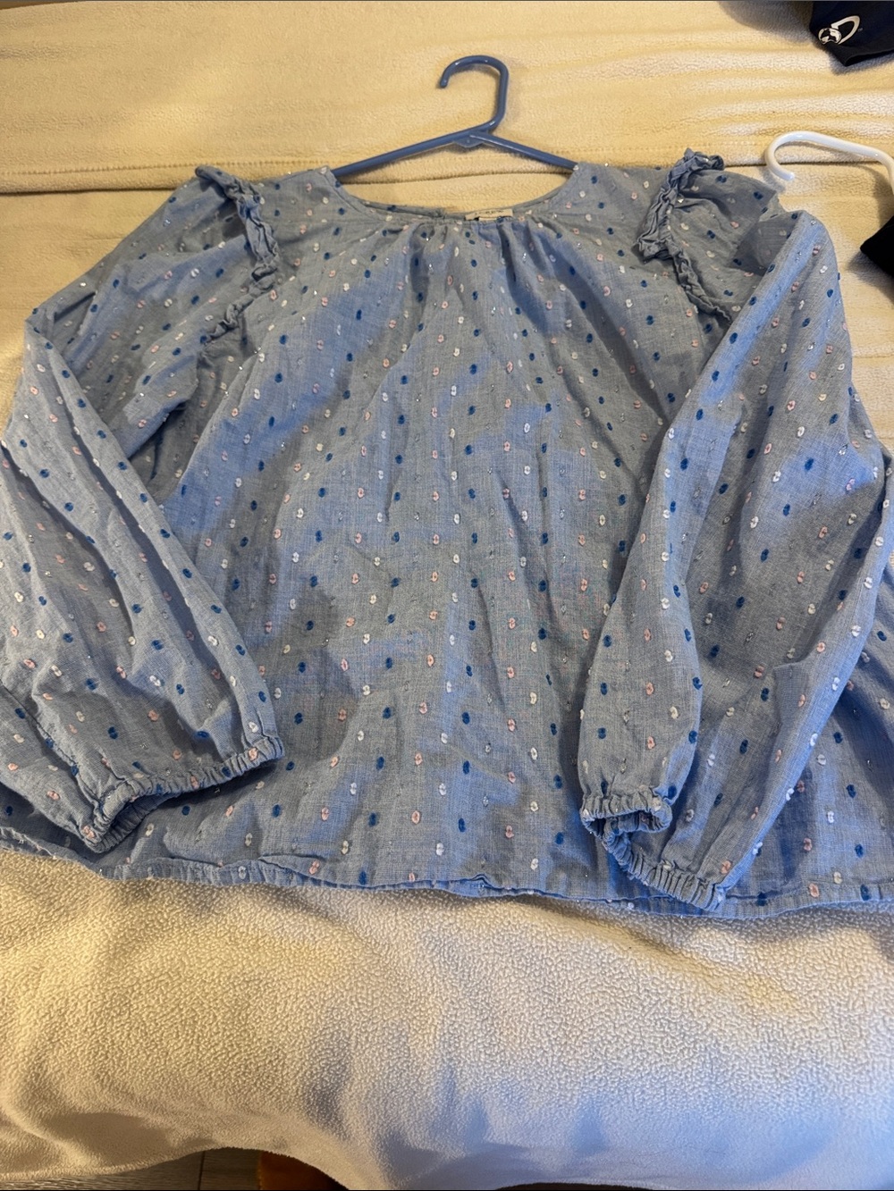 J. Crew Light Blue Dot-Print Peasant Blouse
